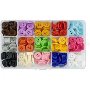 300 Pack Colorful Buttons for Craft DIY 15 Assorted Colors  Round Buttons for Sewing Flatback Button with Box 4 Holes Crafts Buttons Mixed Color Manual Button DIY  Ornament Buttons (15mm)