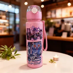 K-Pop Ghost Hunter Theme Totem Water Bottle with Lid and Straw, Reusable Hard Plastic, 700ML Eco-Friendly, Perfect for School, Travel, Halloween Party