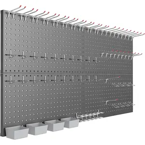 Organizer Boards Kit with Hooks, Modular Wall-Mounted Tool Storage Pegboard for Workbench(Black, 4 Panels with Hooks)