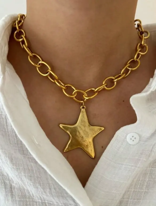 1pc Starfish Pendant Chunky Chain Necklace, Summer Beach Jewelry for Women, Vacation Style