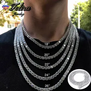Hip-hop tennis chain zircon necklace 3-6MM unisex necklace size 16-24inch with jewelry gift box