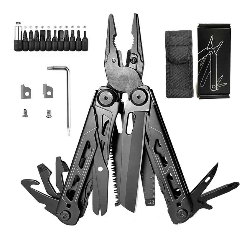 Folding multi-tool pliers kit, heavy-duty 272 g lightweight multipurpose tool with screwdriver bits for hiking, emergency home use