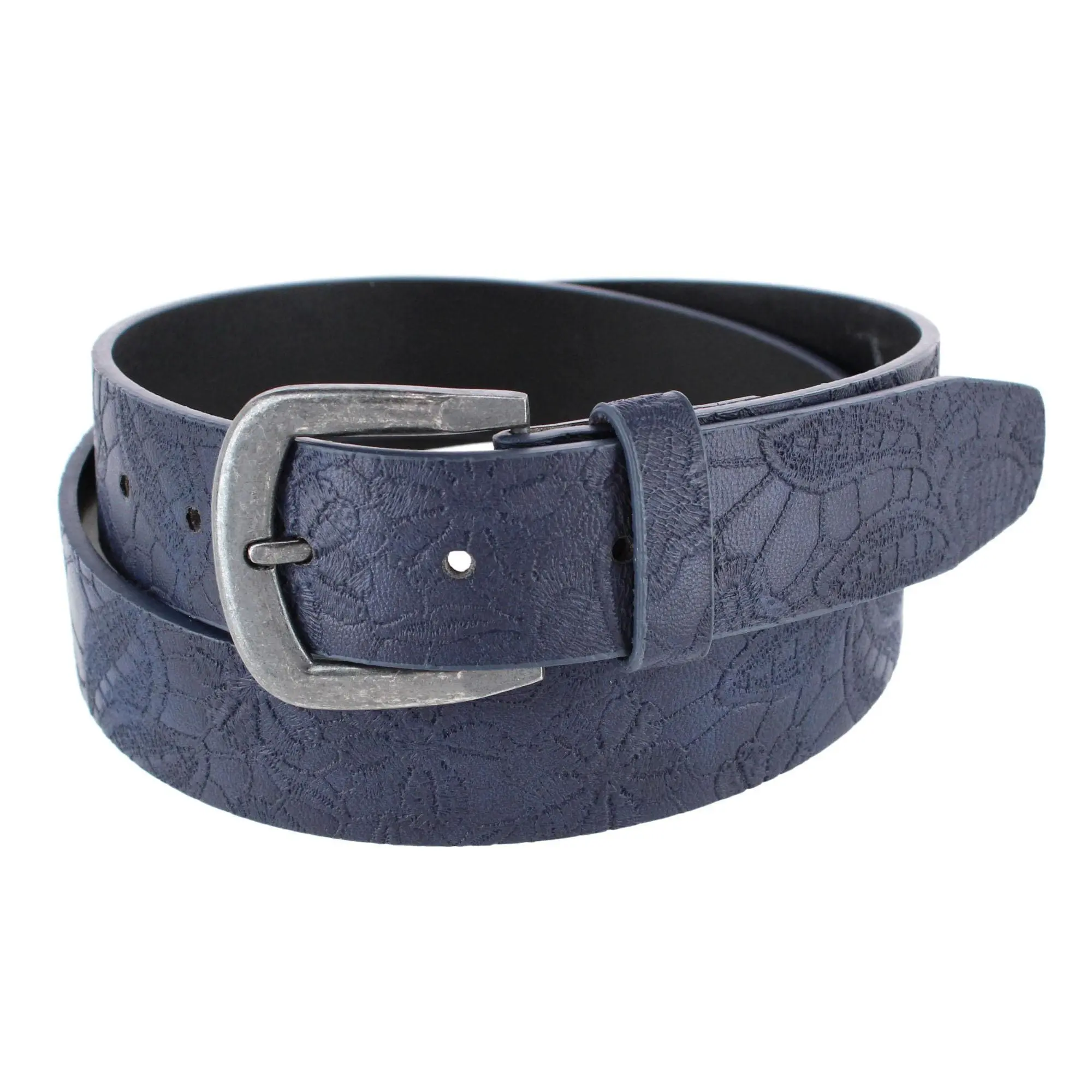 Embossed Floral Leather Harness Belt for Women, 1.25 Inches Wide Casual Accent Belt with Antiqued Silver Buckle for Everyday Wear, Belts, Waist Belt
