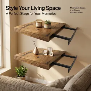 Room decorations,Wall Mounted Acrylic Shelves,22-Pack Square Floating Shelves for Wall - 11.6" x 11.6"x 1.2" Rustic Wood Wall Mounted Display Shelf - Modern Decorative Storage Ledge for Bedroom, Living Room, Kitchen & Office - Walnut/Oak Finish