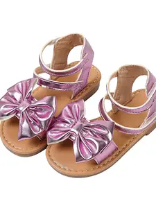 Girls' Bow Design Sandals, Velcro Closure, Casual Spring & Fall Footwear, Perfect for Parties, School, Beach, Daily Wear