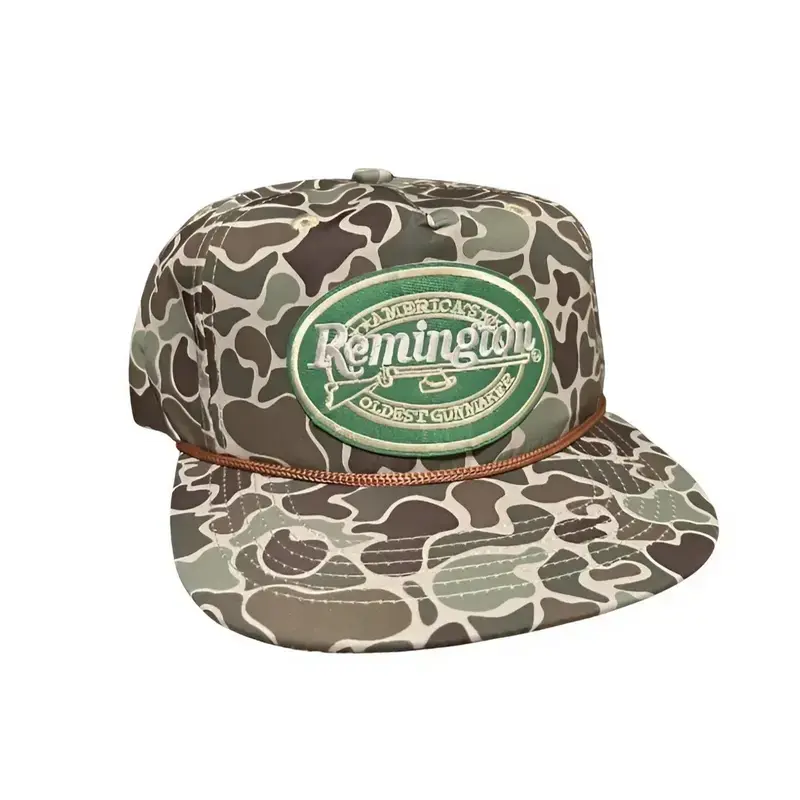 Remington NEW 2026 Hat with Hunting Patch Retro Design, Camo Rope Brim, Fitted Style, Unisex, Cotton, Machine Washable, Casual, Cowhide