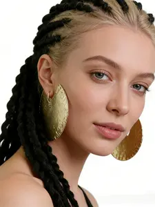 Large Hammered Metal Earrings, Silver / Gold Tone, Oval Shape, Statement Dangle Hoop Style