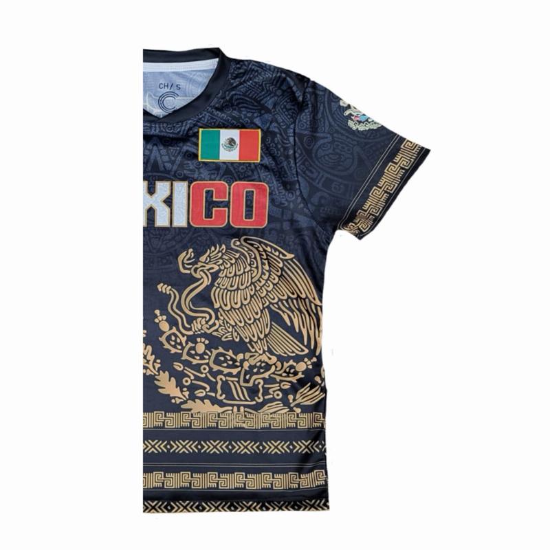 Black Mexico Jersey with Golden National Shield - Authentic Soccer Wear for Fans