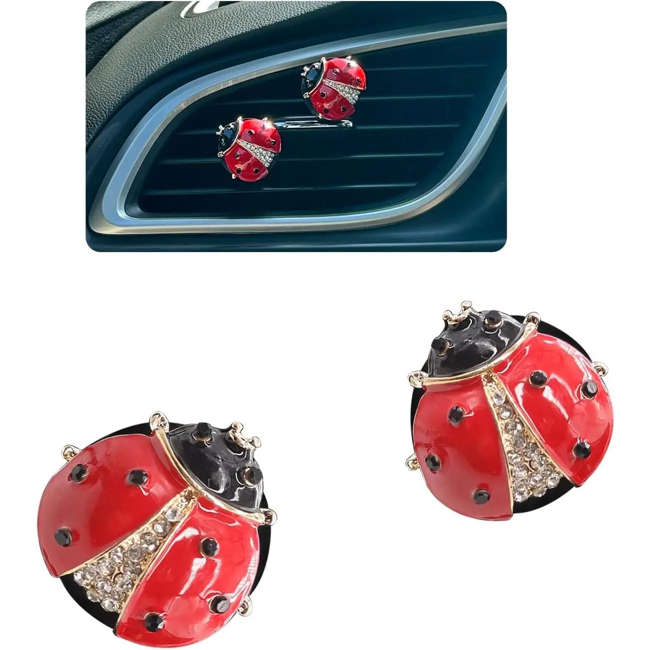 Ladybug Car Decor,pcs Bling Lady Bug Air Vent Clips Car Air Freshener,Cute Red Car Accessories Gift for Women,Refillable Rhinestone Aroma Diffuser