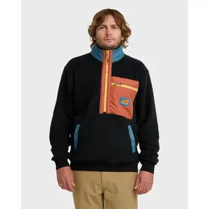 BILLABONG Men's Boundary Peak Mock Neck Sweatshirt, Oversized OG Fit Fleece Pullover, Vintage Throwback Style - Black