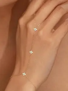 Bracelets for Women 14K Gold Silver Plated Ring Bracelet Hand Chain Dainty Exquisite Trendy Bracelet Evil Eye Heart Clover Daisy Cubic Zirconia Stackable Link Chain Hypoallergenic Body Jewelry Cute Trendy Fashion Bracelets Gifts