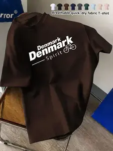 Denmark Denmark Spirit Bicycle Element Print Men's Crew Neck Short Sleeve T Shirt Quick Dry Breathable Sweat Wicking Summer Casual All Match Gym Workout Daily Wear Nordic Trend 9 Colors Available Lightweight Skin Friendly Trendy Men's Summer Clothing Esse