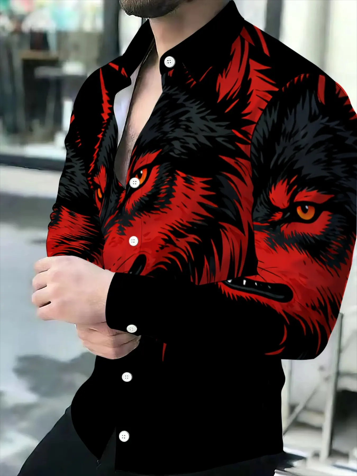 Men's Long Sleeve Casual Buttons Collared Shirt with Novel Pattern Fashionable Casual Wear