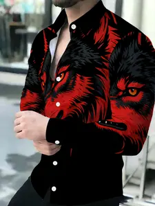 Men's Long Sleeve Casual Fashion Shirt with Novel Pattern Print