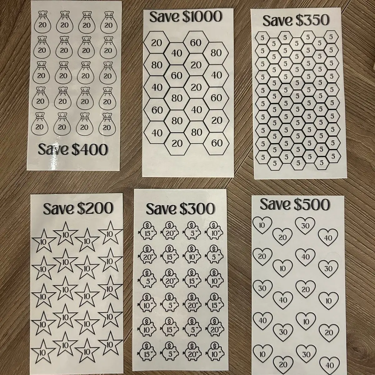 A6 Laminated Savings Challenge Trackers for Financial Goals - 'Vacation Fund', 'Emergency Fund', 'Home Down Payment'