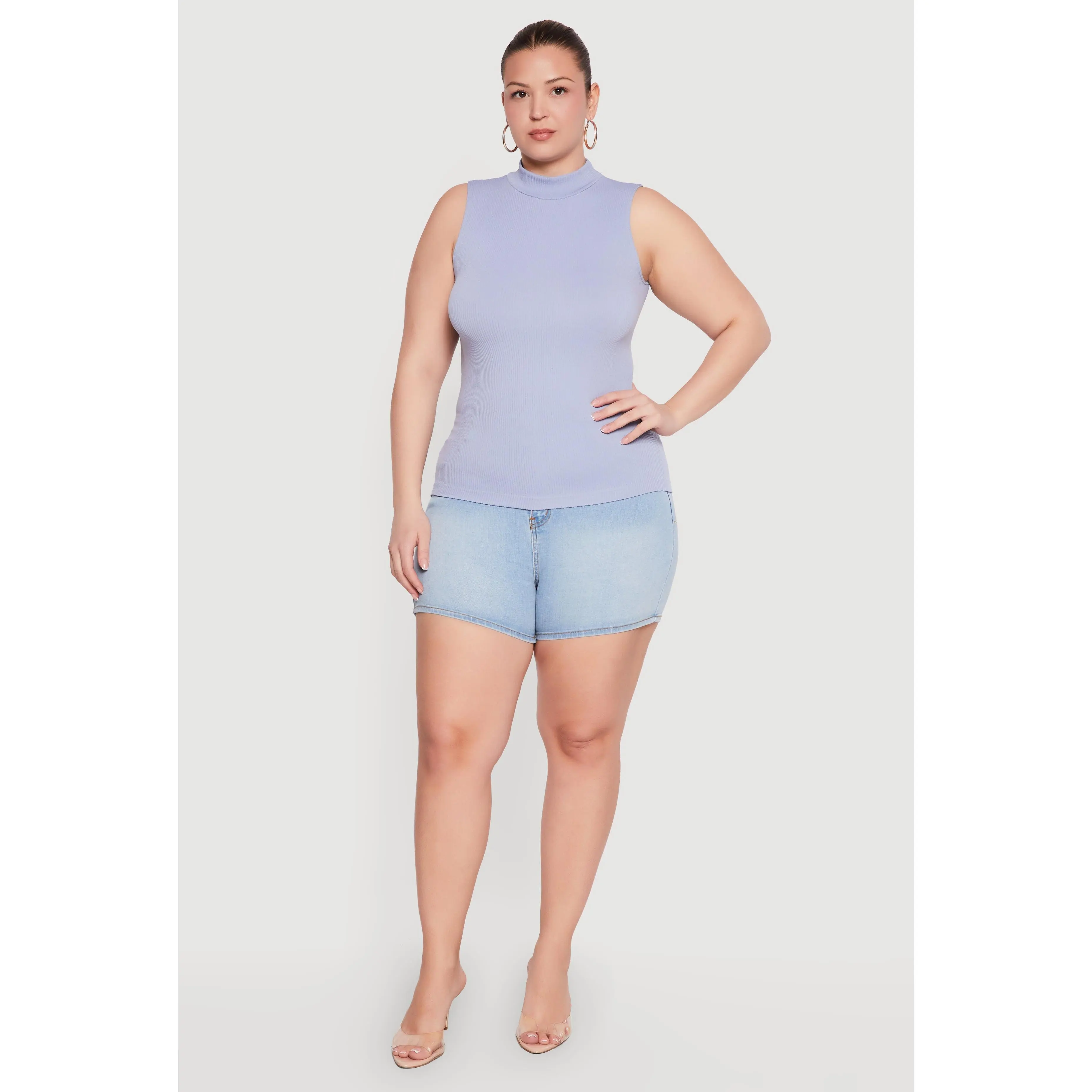Plus Size Compression Rib Mock Neck Tank Top
