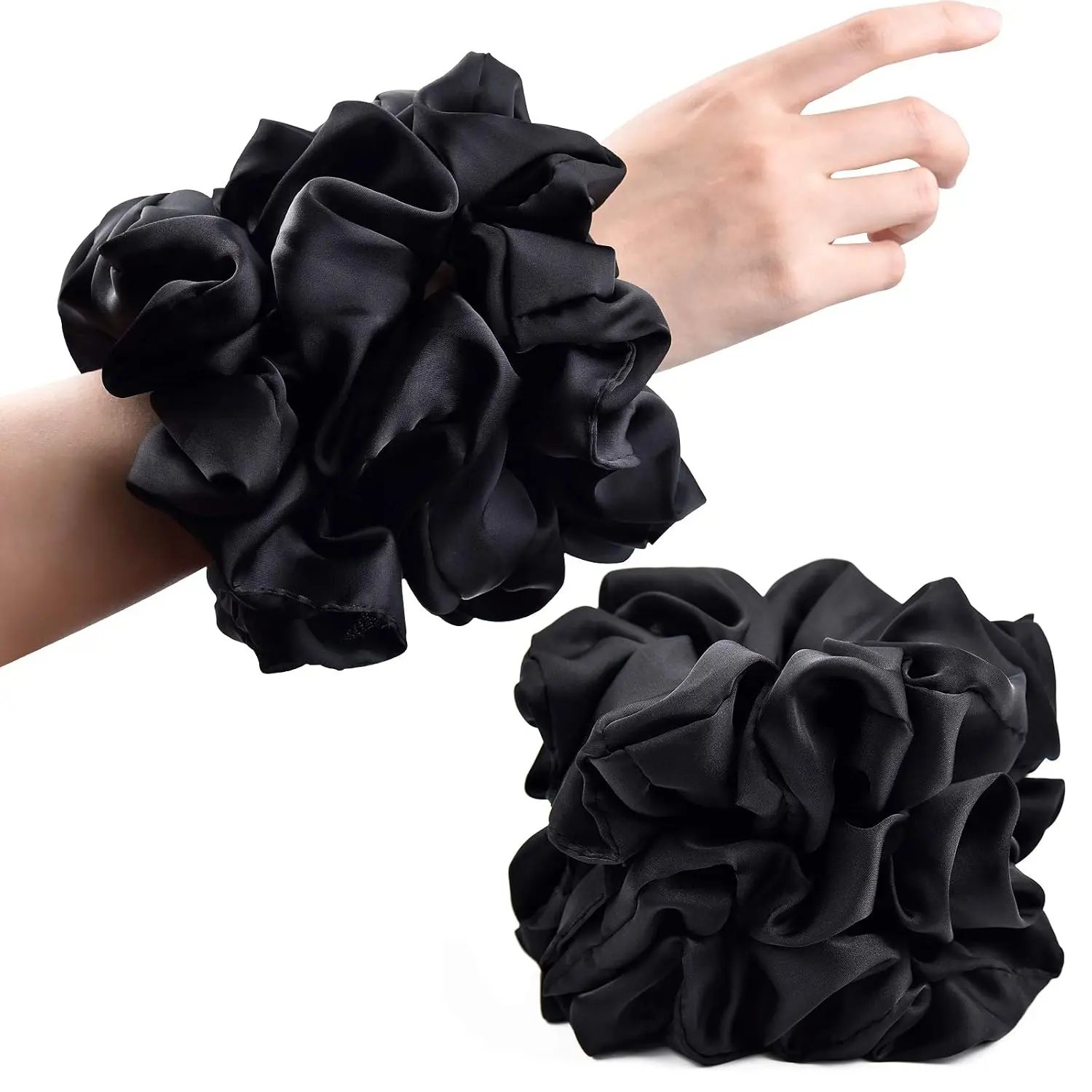 Black Big Scrunchies for Women 6.3Inches Large Scrunchie Satin Oversized Silk Thick Elastic Hair Ties Jumbo Hair Scrunchies 6 Pack (Black)