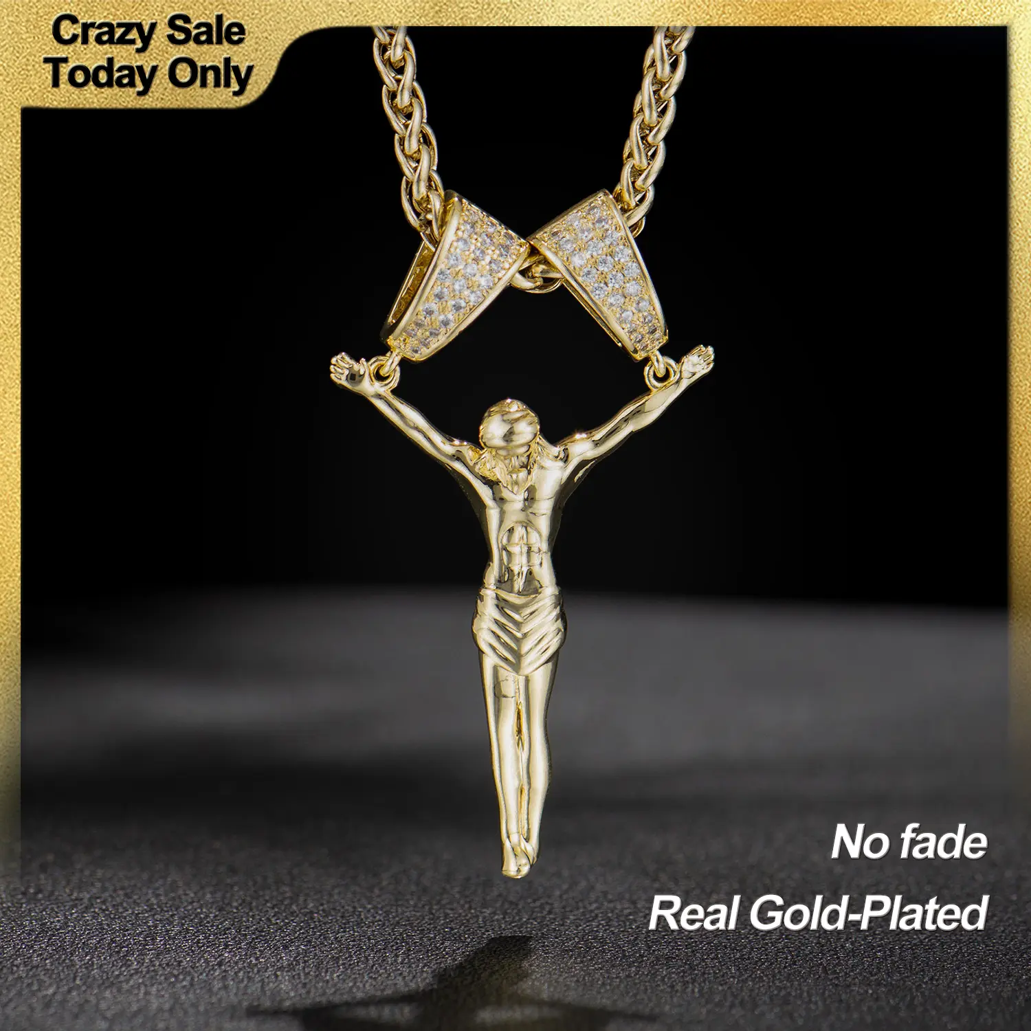 Holylegend Unisex 14K Real Gold-Plated Jesus Christ Figure Pendant Necklace, 3D Christ Charm with Diamond Clasp Double-Lock, 24” Gold Statement Chain, Daily Wear Religious Jewelry Gift,Father's Day Gift summerwins