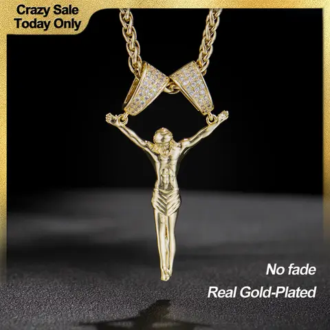 Holylegend Unisex 14K Real Gold-Plated 3D Jesus Christ Christ Figure Pendant Necklace, Diamond Clasp, 24in Chain, Religious Jewelry, Jewelry for Women, Spiritual Daily Wear Gift