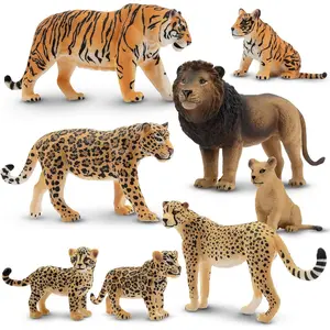 8PCS 2-5" Plastic Jungle Animals Figures Playset Includes Baby Animals, Realistic Lion, Tiger, Cheetah, Leopard Figurines with Cubs, Cake Toppers Christmas Birthday Toy Gift for Kids Toddlers