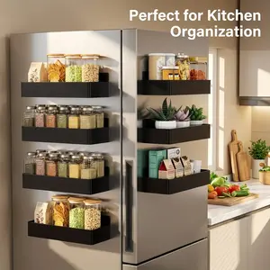 4-piece multi-functional magnetic refrigerator spice storage set, magnetic kitchen towel rack, magnetic refrigerator kitchen utensil storage rack, with four hooks, space-saving design, no hole design, kitchen accessories, home decoration, practical shel