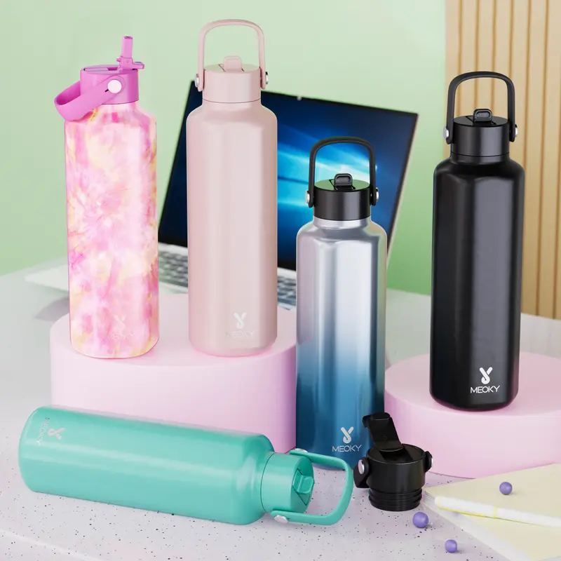 【Meoky 】24oz Hexagonal Thermos bottle, Hot Water Mug,Lightweight and Easy to carry, Soft Silicone Handle Design, Multifunctional Cup Lid, Non-slip and Leak-proof, Insulated For 8 Hours, Refrigerated For 24 hours, Suitable for office and travel