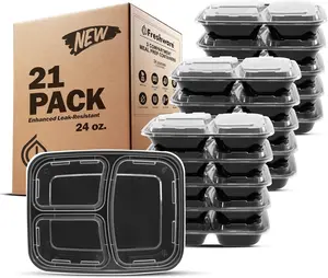 Freshware Meal Prep Containers 24 oz (21 Pack) – 3 Compartment Bento Lunch Boxes, Food Storage Containers with Lids, Microwave Dishwasher Freezer Safe, Stackable Meal Prep
