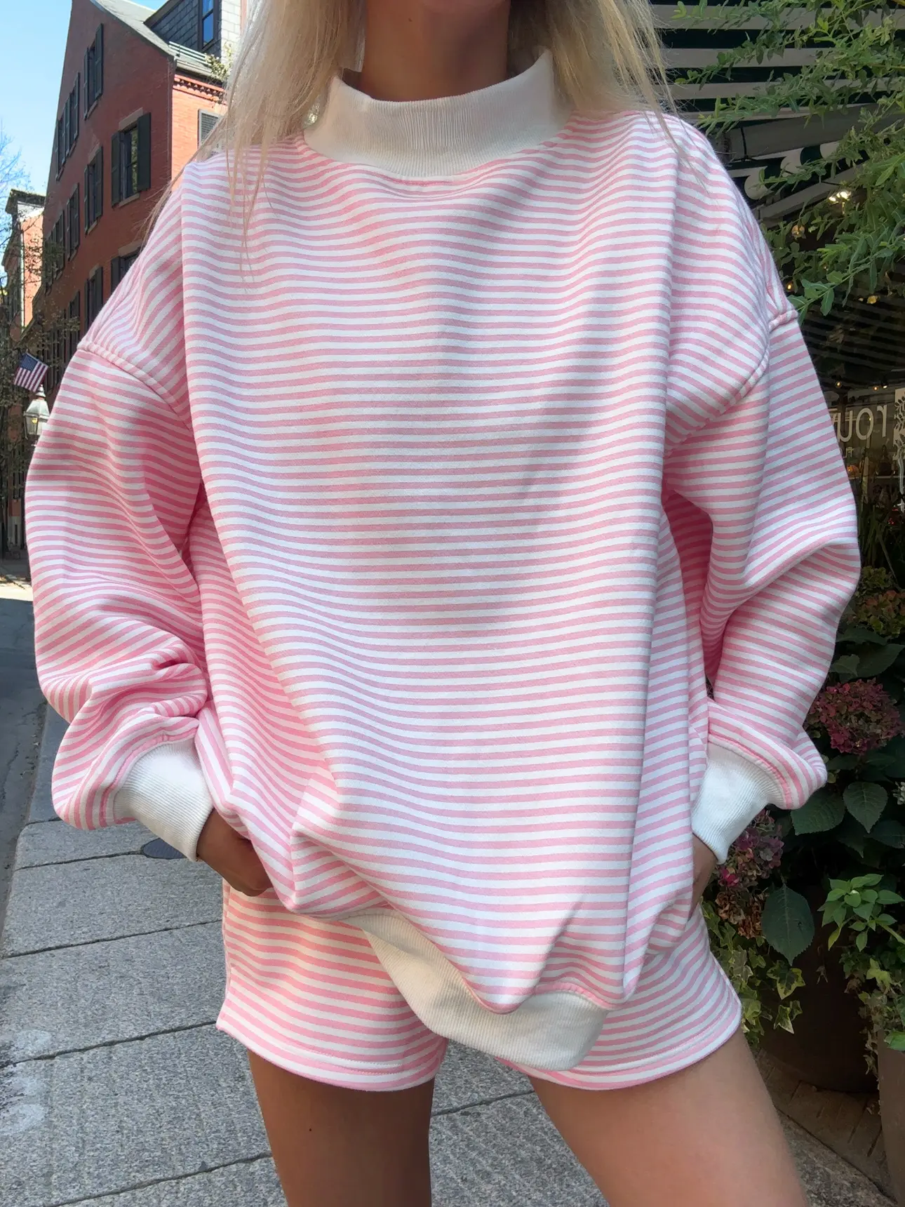 Light Pink and White Big Striped Mockneck Sweatshirt Light Pink and White Big Striped Mockneck Sweatshirt