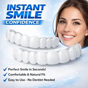 [3 PACK] Ceramic Look Cosmetic Smile Cover Porcelain Look Snap-In Veneers, Reusable Easy Moldable Soft Flexible Material Over Upper Teeth for Photo-Ready Appearance Instant Visual