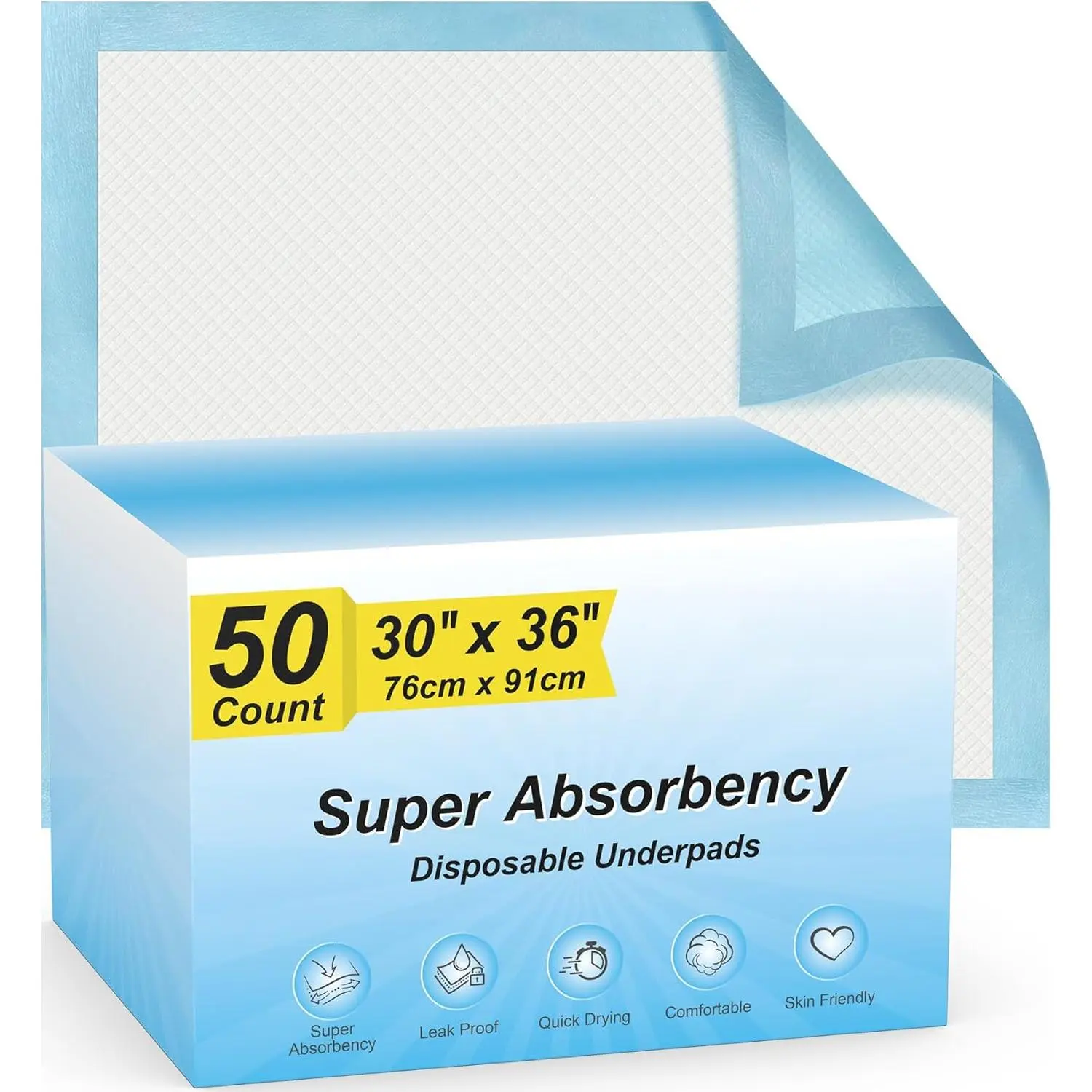 Disposable Leakproof Underpads for Babies & Adults, Super Absorbent, Quick Drying Daily Incontinence Pads, Extra Large XXL 30"x36", 50 Count