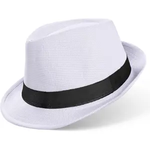 Straw Trilby Fedora Hat for Men-1920s Felt Panama Hat Short Brim Summer Cap with Ribbon