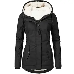 2025 Women's Hooded Splice Zipper Coats Loose Casual Parkas with Pockets Regular Thick Full Sleeve Warm Solid Jackets Autumn Winter Camouflage Design Plush Lined Outerwear for Daily Outings Cold Days Womens Winter Clothes
