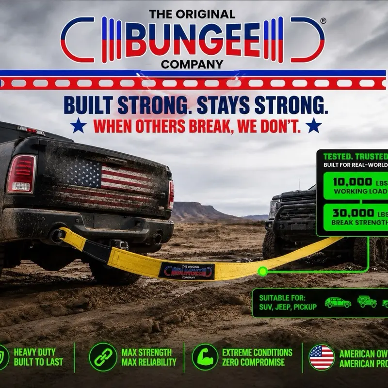 The Original Bungee High-Strength Polyester Tow Strap, 3"x20ft 30000 lb Low-Stretch with Reinforced Eye, Made in USA for Contractor Trucks, Off-Road Recovery, SUVs, All-Season Heavy-Duty Automotive Escape Tool
