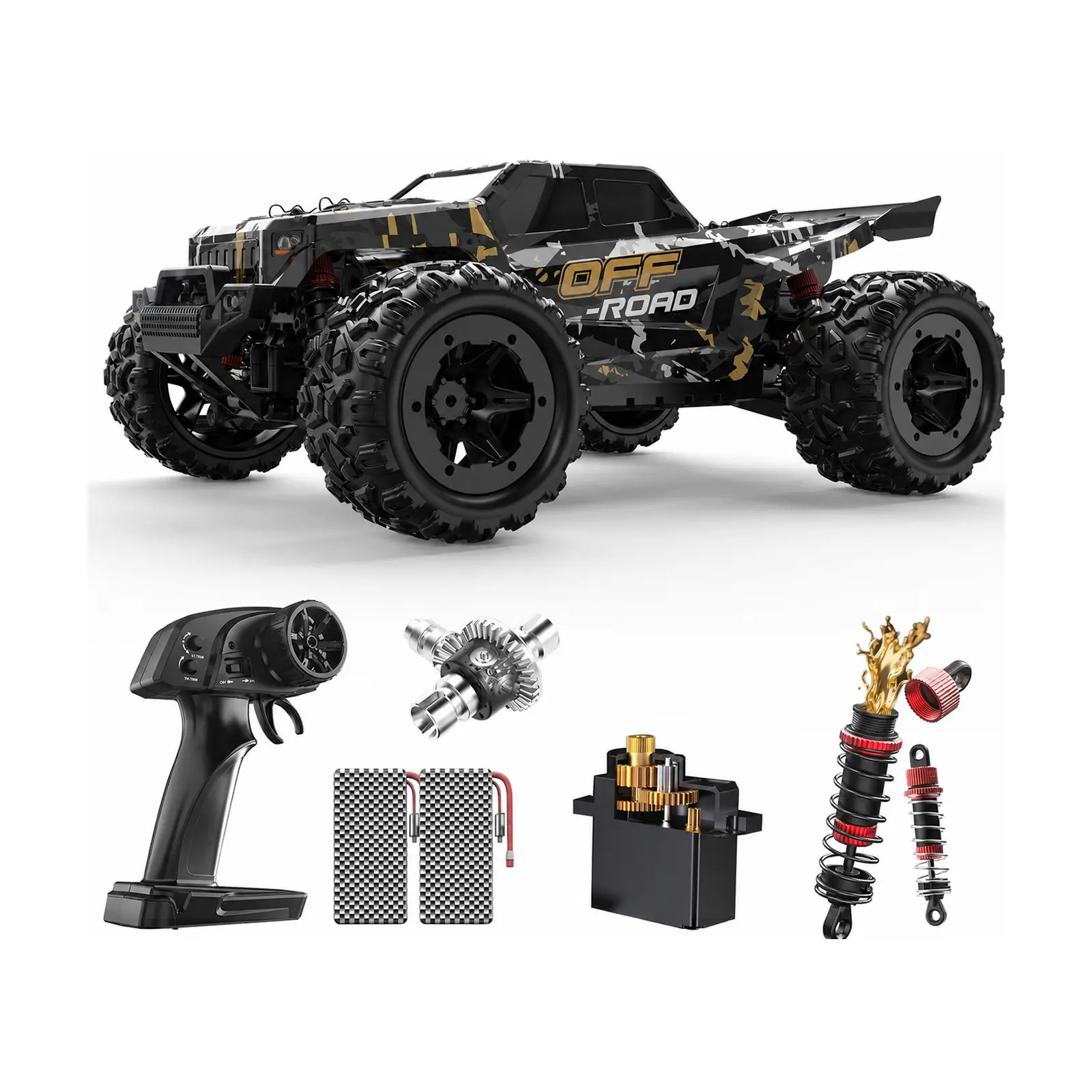 DEERC 9309E Hobby Grade 4WD All-Terrain RC Monster Truck - 2.4GHz Waterproof Electric RC Cars, All-Metal Power System, LED Headlights, 40KM/H High Speed, 2 Rechargeable Batteries, Ideal Gift for 12+ Years Old for Birthdays
