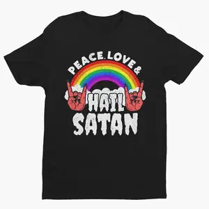 100% Cotton Funny Satan Shirt, Peace Love and Hail Satan, Funny Goth Tshirt, Gothic Tee, Satanic Shirt, Horror Shirt, Black Metal, Ironic Shirt