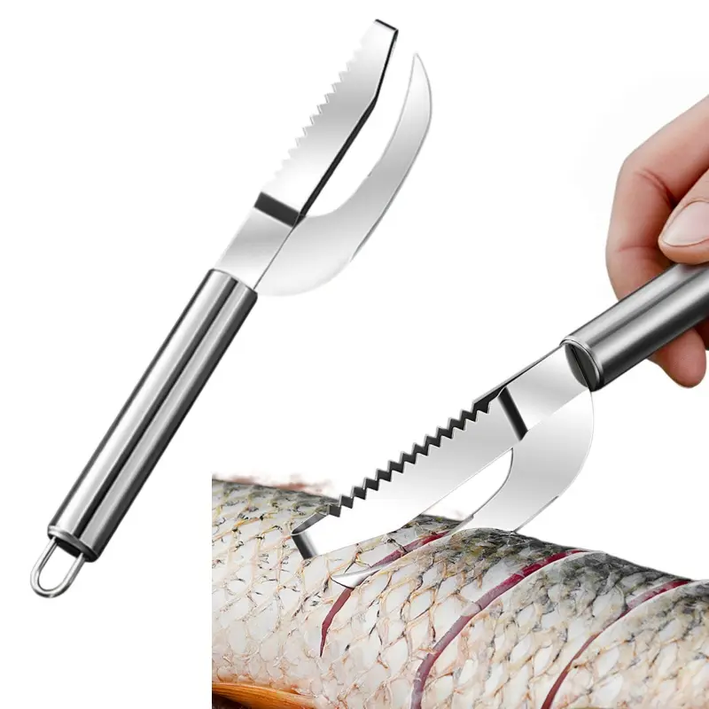 [Back to School]2 PCS Stainless Steel Fish Maw Knife, 3 In 1 Multifunctional Fish Scale Knife, Fish Scale Remover, Household Kitchen Fish Processing Tool-MM1