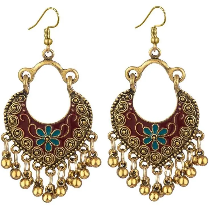 Vintage Boho Statement Drop Dangle Earrings for Women Bohemian Ethnic Handmade Beaded Charms Earring Bohemian Retro Chandelier Tassel Earrings Mexico Gypsy Jewelry Gift
