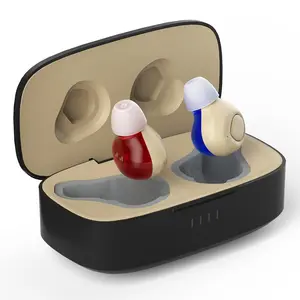 Chargeable hearing amplifier with comfortable earplugs, sound amplifier for ears, travel audio accessories, sleek amplifier design, durable audio equipment.