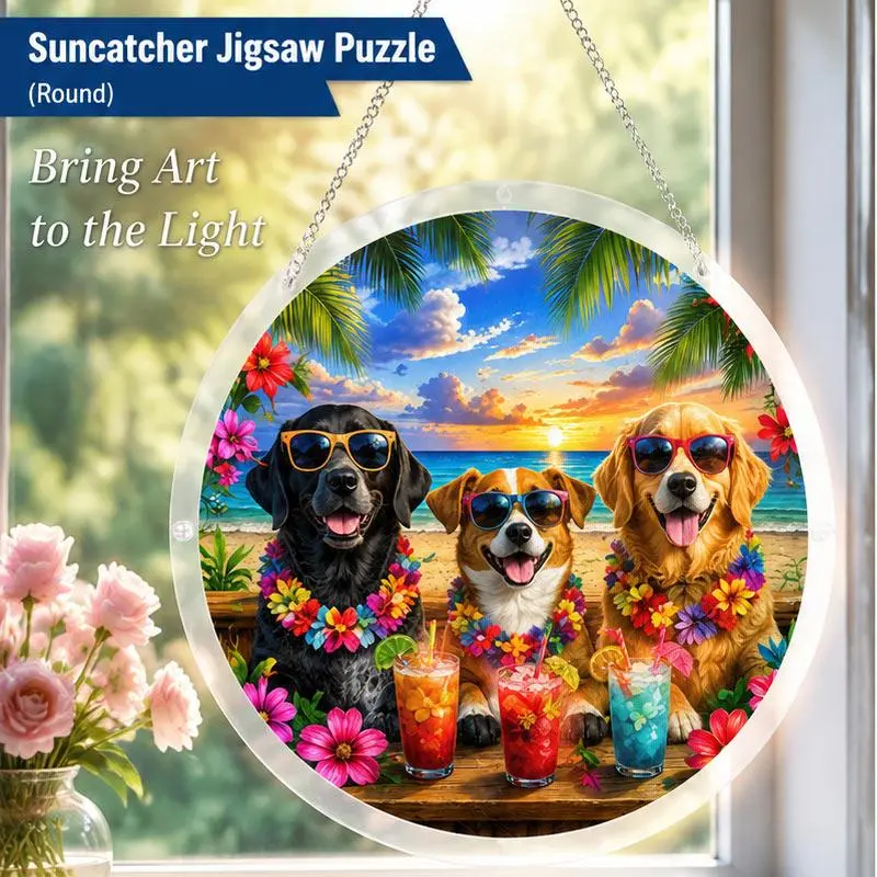 DIY Transparent Acrylic Hangable Jigsaw Puzzle - Sunglasses Dog Design, Casual Home & Garden Hanging Decor for Window, Ideal for Puzzle Enthusiasts