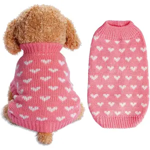 Dog Knitted Sweater Dog Heart Sweater Puppy Sweater Warm Soft Pet Holiday Clothes for Medium Cats and Dogs (Pink, M) small Heart-Shaped Pattern Pet Sweater Hoodie