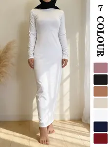 Muslim Sleepwear Plain Long Sleeve Fitted Dress, Modest Muslim Outfits, Essential for All Muslim Women, 7 Colors, 5 Sizes, Suitable for All Ages