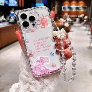 Crystal Beaded Phone Case with Chain Strap Shockproof Wear-resistant Precise Holes Y2K Aesthetic Cute Charm for iPhone11-17promax