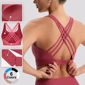 Women's High Impact Sports Bras with Sewn-in Pads,4 Row Adjustable Hook-eye Closure,Soft and Comfortable Non-removable Molded Cups,Crisscross Strappy Workout Tops for Yoga Running Fitness Clothes Athletic Fitted