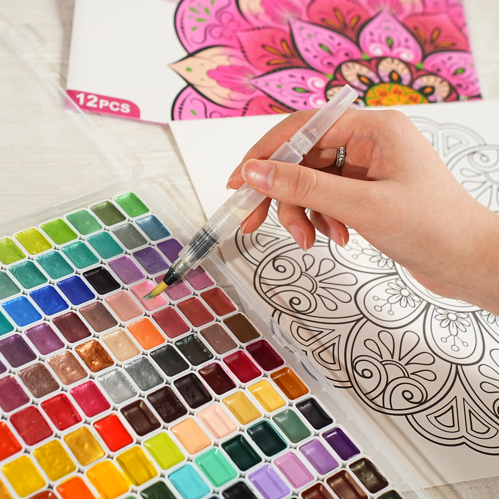 Mandala Solid Watercolor Paint Set - Rich Hues, Art Painting Supplies, Art Craft Supplies for Detailed Creations, Paint Sets