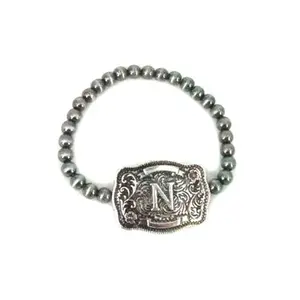 Western Buckle Initial Stretch Bracelet: N