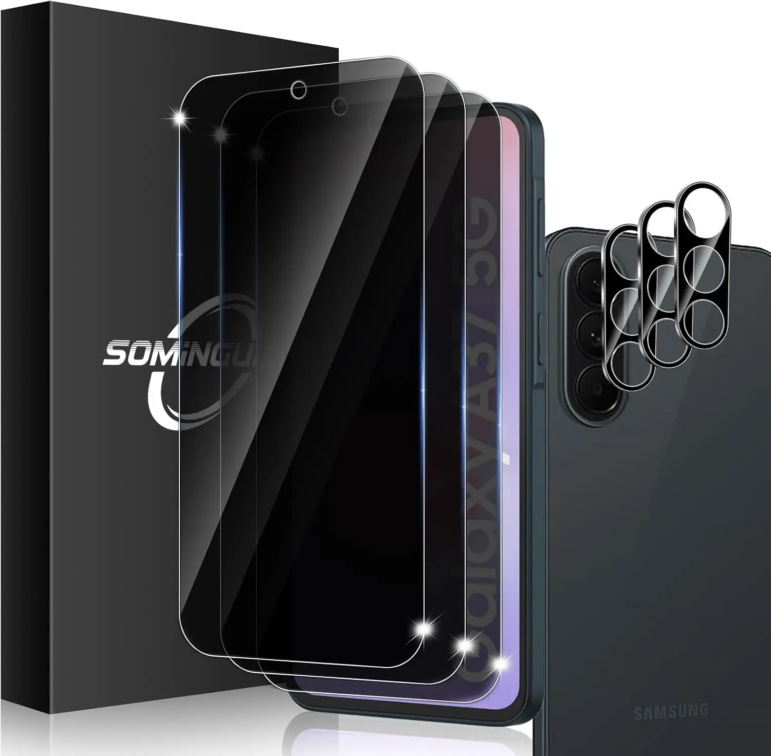 3+3 for Samsung Galaxy A37 5G Privacy Screen Protector Camera Protector | 9H Tempered Glass Cell Phone Protector Camera Lens Protector