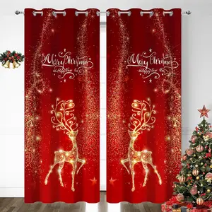 Christmas Living Room Curtains Set, 2 Pieces, 84 Inch Long, Shiny Reindeer Snowflake Pattern, Insulated Half Shade Decoration, Window Curtain