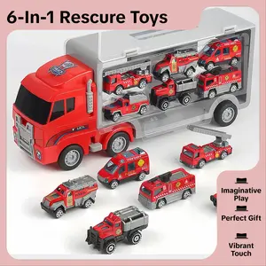6 in 1 Model Car Toy Set Small Rescue Emergency Vehicle Red Fire Truck Perfect Birthday Gift for Boys Aged 3 and Above hotshot  truck