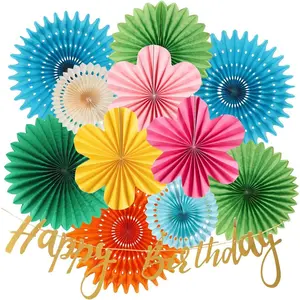 Flowers Paper Birthday Party Decorations Happy Birthday Banners Red and Blue Paper Fans Classroom Decor Flower Wall Decor Hanging Ceiling Decorations