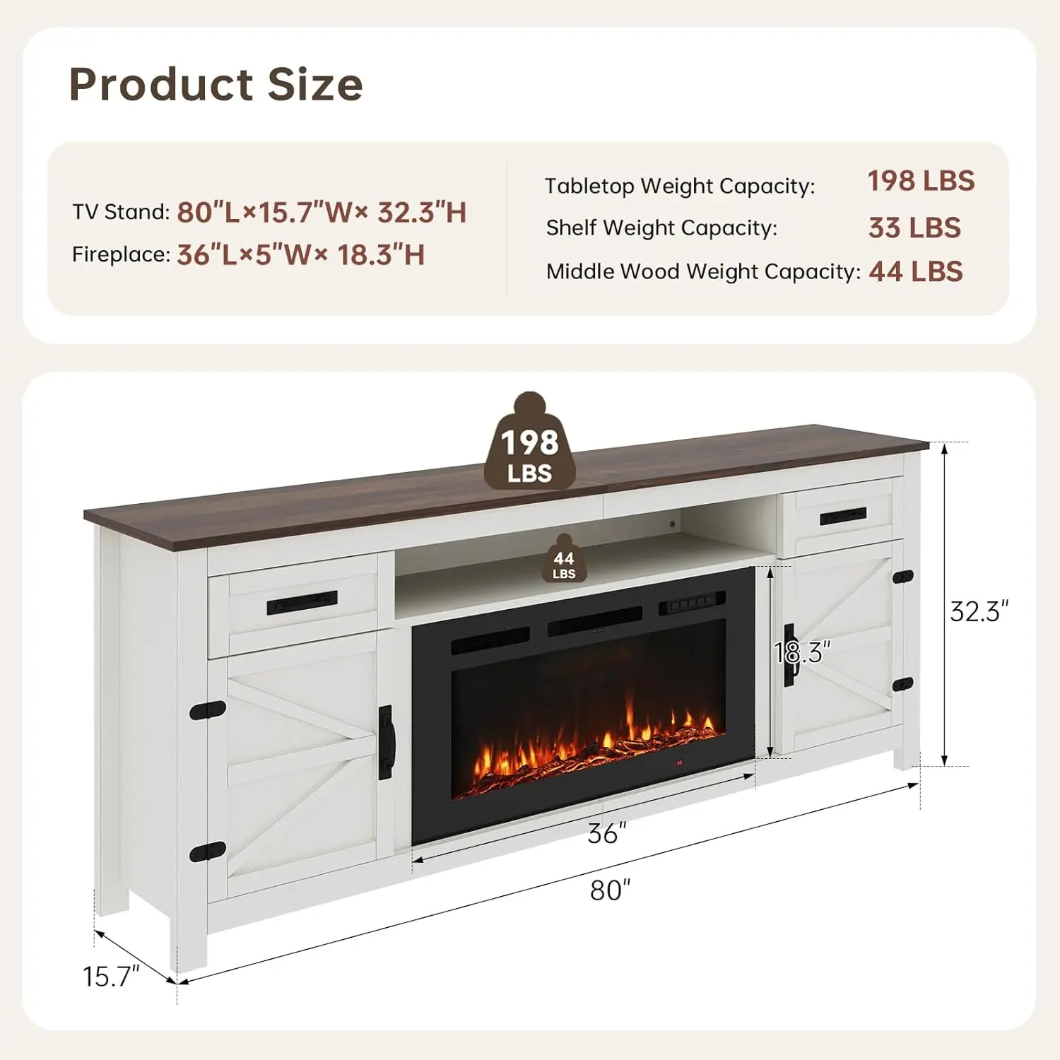 80" TVs with Fireplace / White